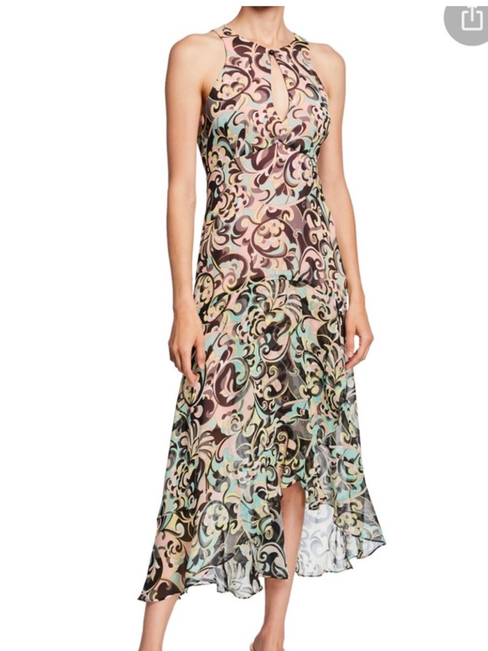 Nanette Lepore "Hypnotic" printed Y2K hi low silk dress size 0